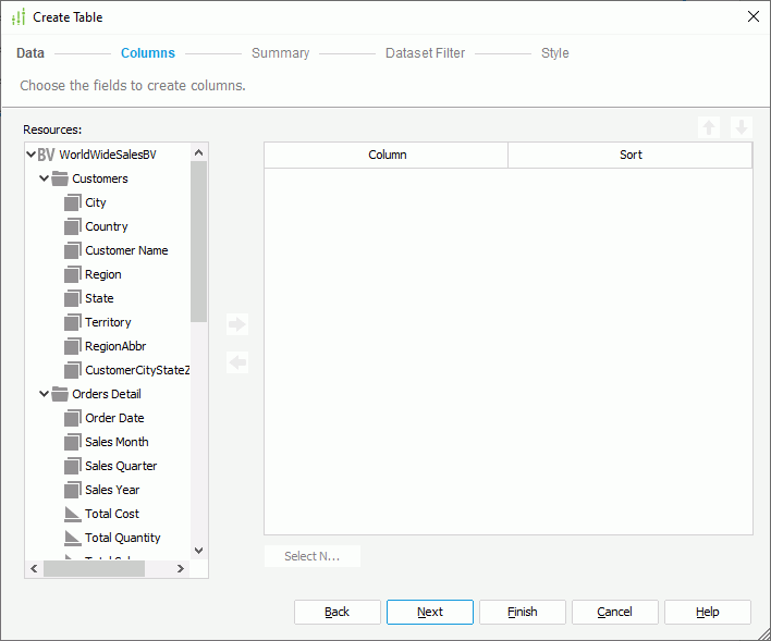 Create Summary Table - Columns