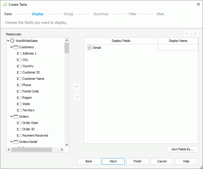 Create Table - Display