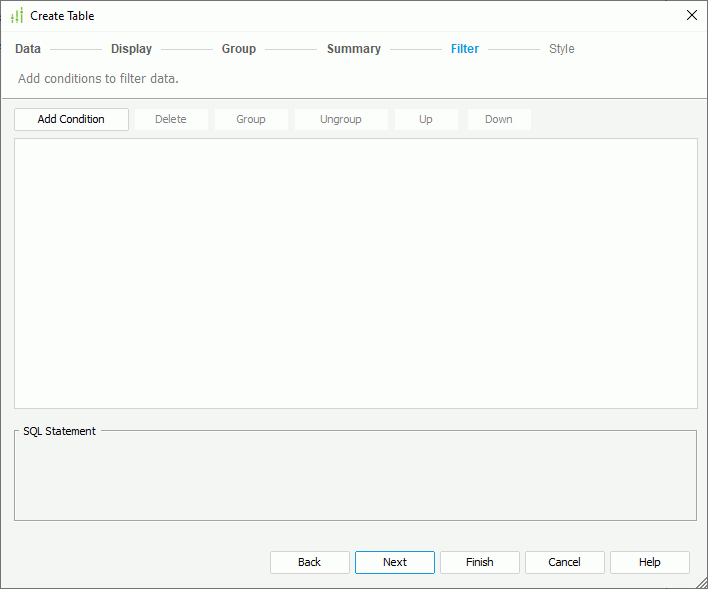 Create Table - Filter