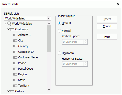 Insert Field dialog box
